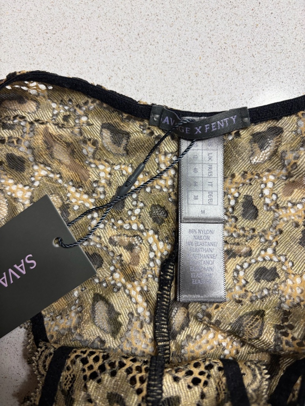 Savage X Fenty Leopard Lace Bikini Panty - Black & Brown - Picture 2 of 6